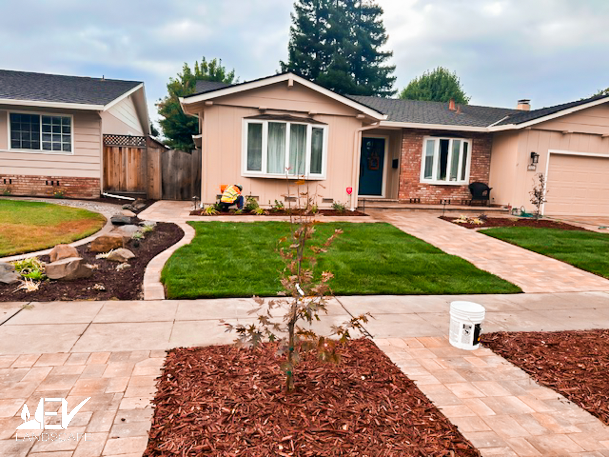 Smart multi-zone rotary irrigation sprinklers spraying lush striped lawn at sunset